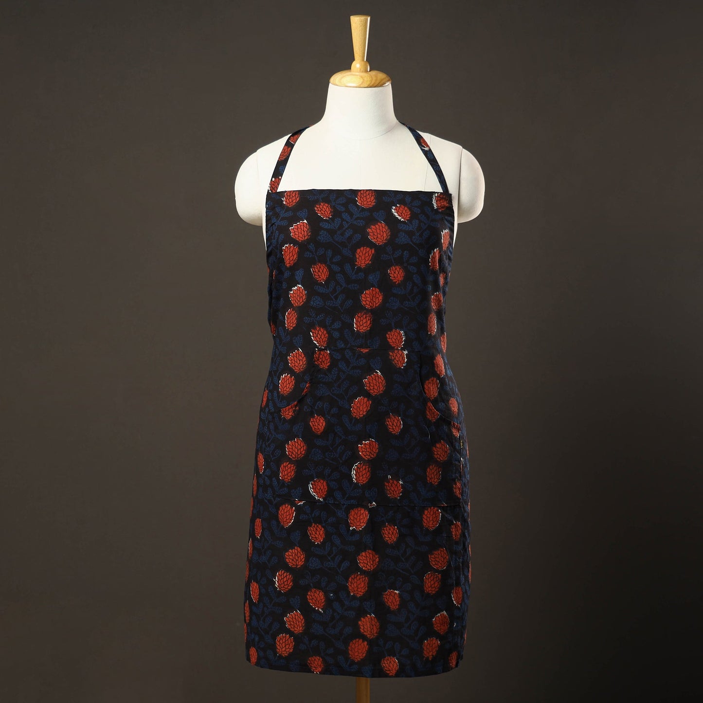 Black Bagru Block Print Cotton Apron with Pocket