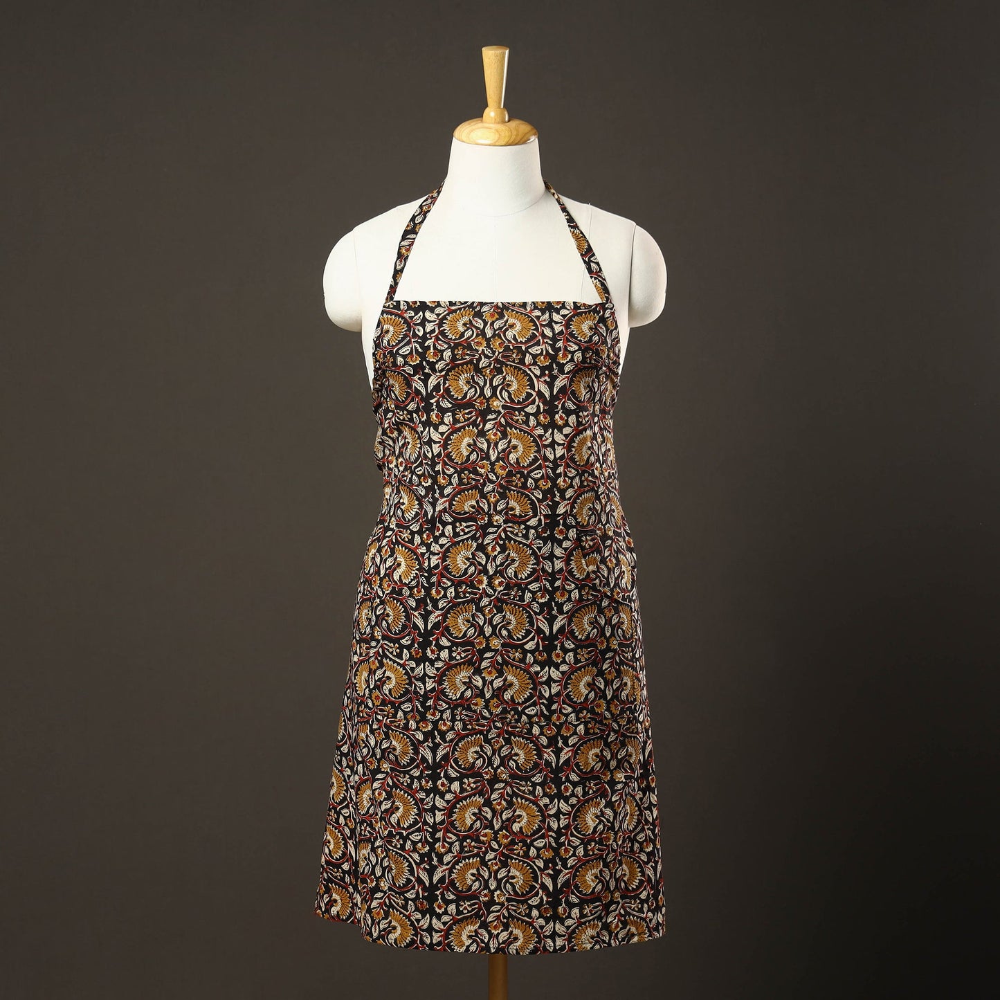 Black Bagru Block Print Cotton Apron with Pocket 