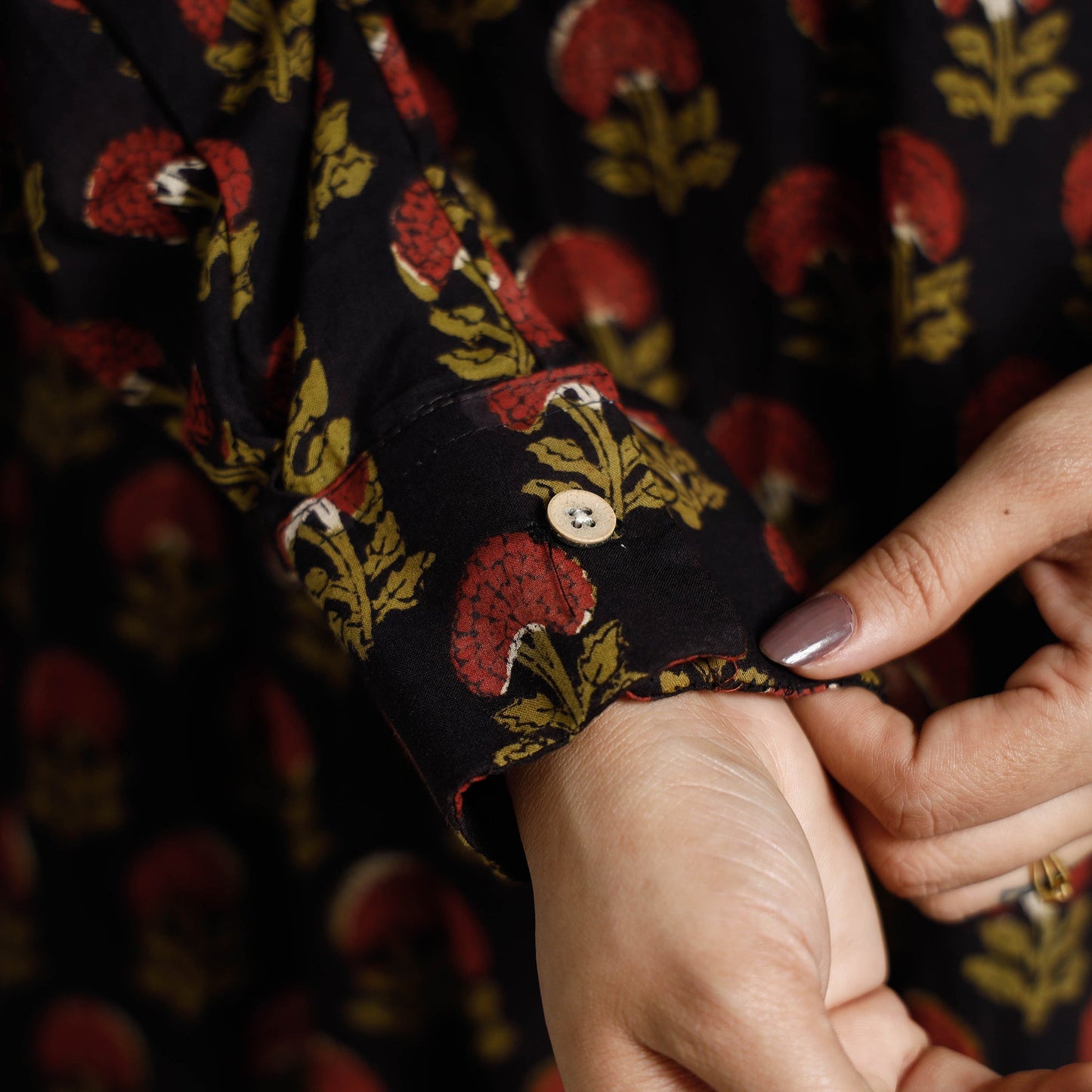 Black - Bagru Block Printed Cotton Flared Dress