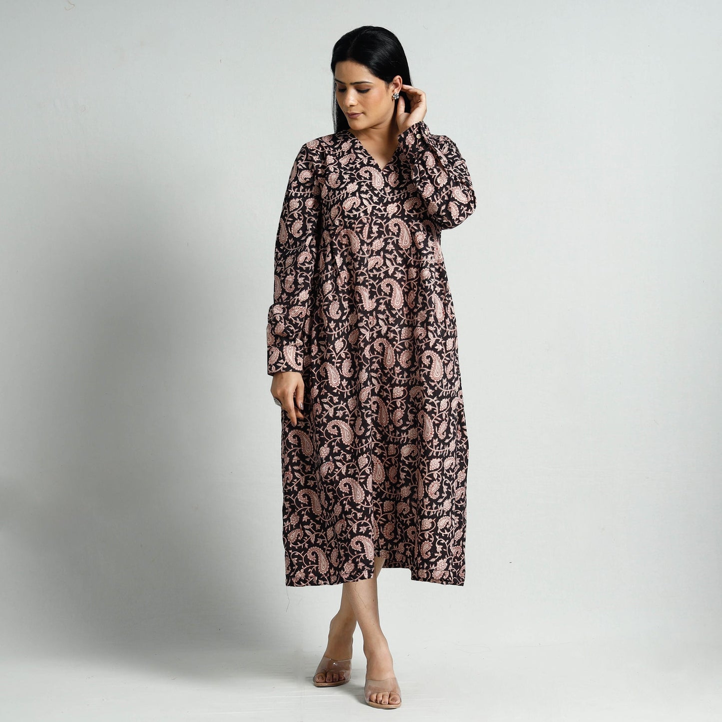  Bagru Block Printed Cotton Flare Dress 