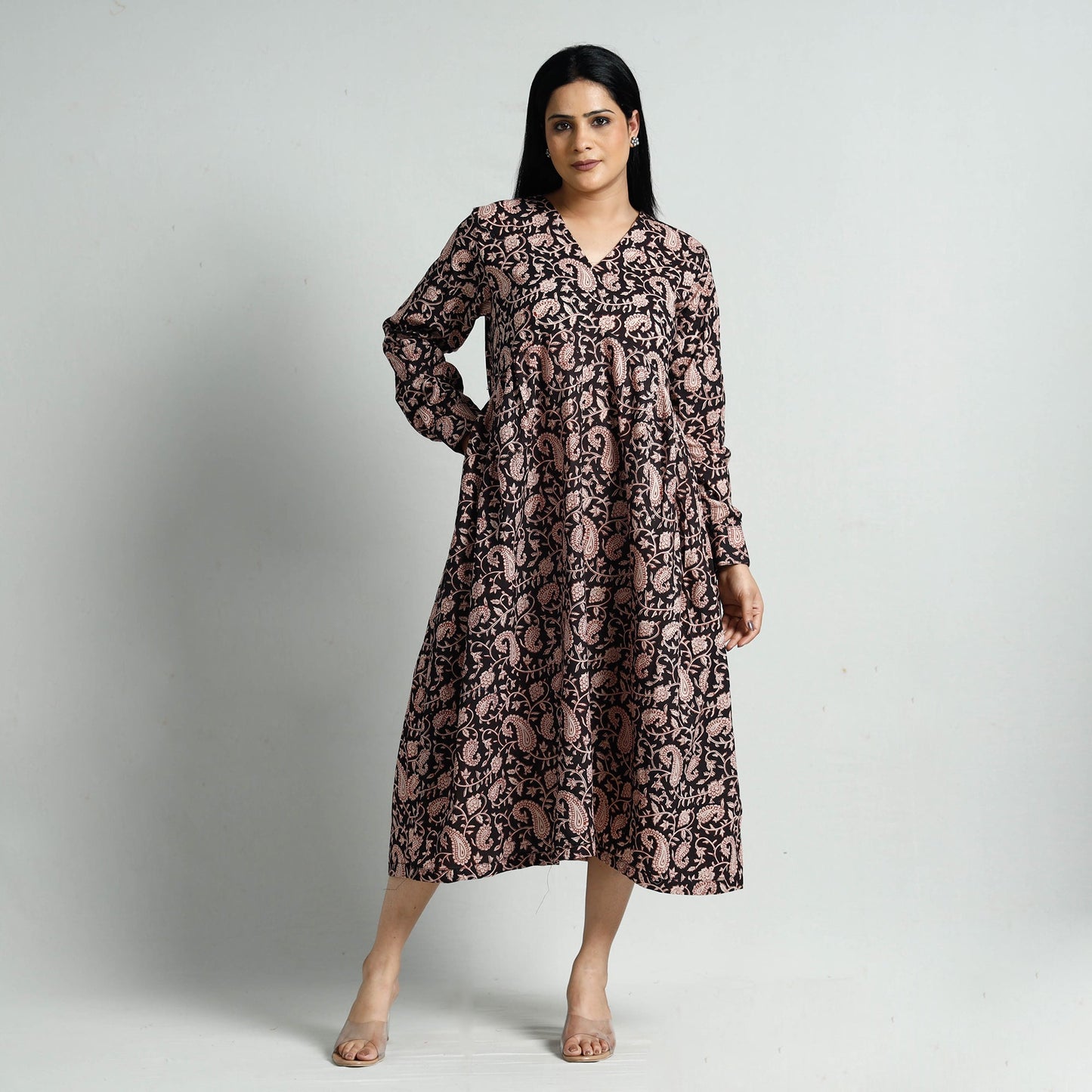  Bagru Block Printed Cotton Flare Dress 