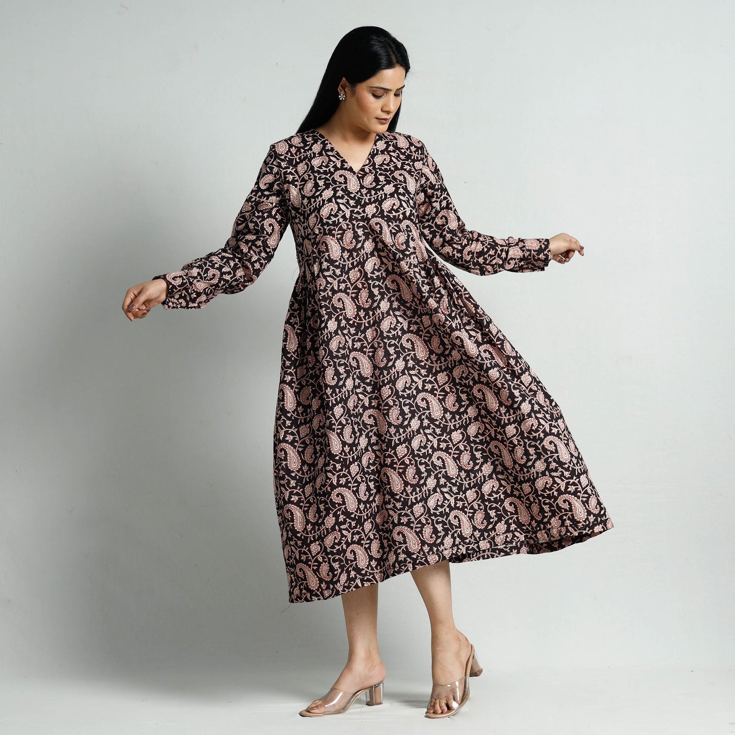  Bagru Block Printed Cotton Flare Dress 