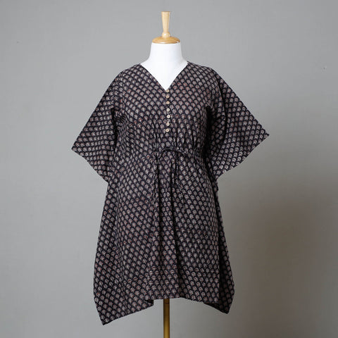  Bagru Block Printed Cotton Kaftan with Tie-Up Waist 