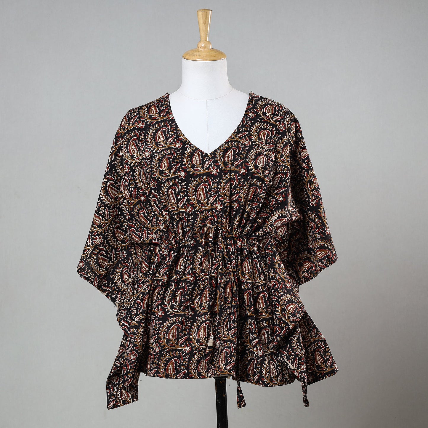  Bagru Block Printed Cotton Kaftan with Tie-Up Waist (Short) 