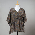 Black - Bagru Block Printed Cotton Kaftan with Tie-Up Waist (Short)