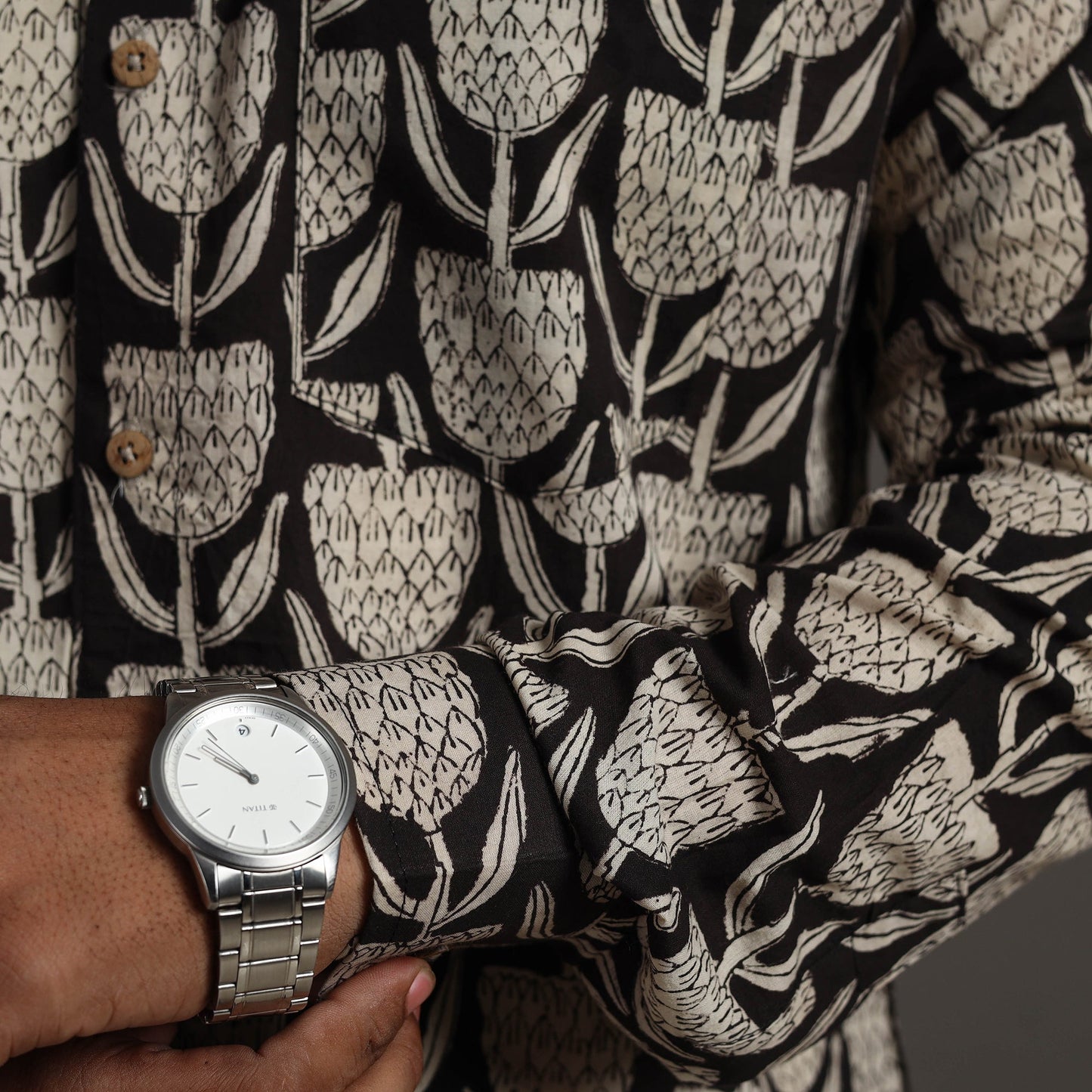 Black Bagru Block Printed Cotton Men Full Sleeve Shirt 