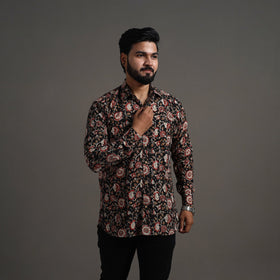 Black Bagru Block Printed Cotton Men Full Sleeve Shirt