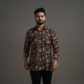 Black Bagru Block Printed Cotton Men Full Sleeve Shirt