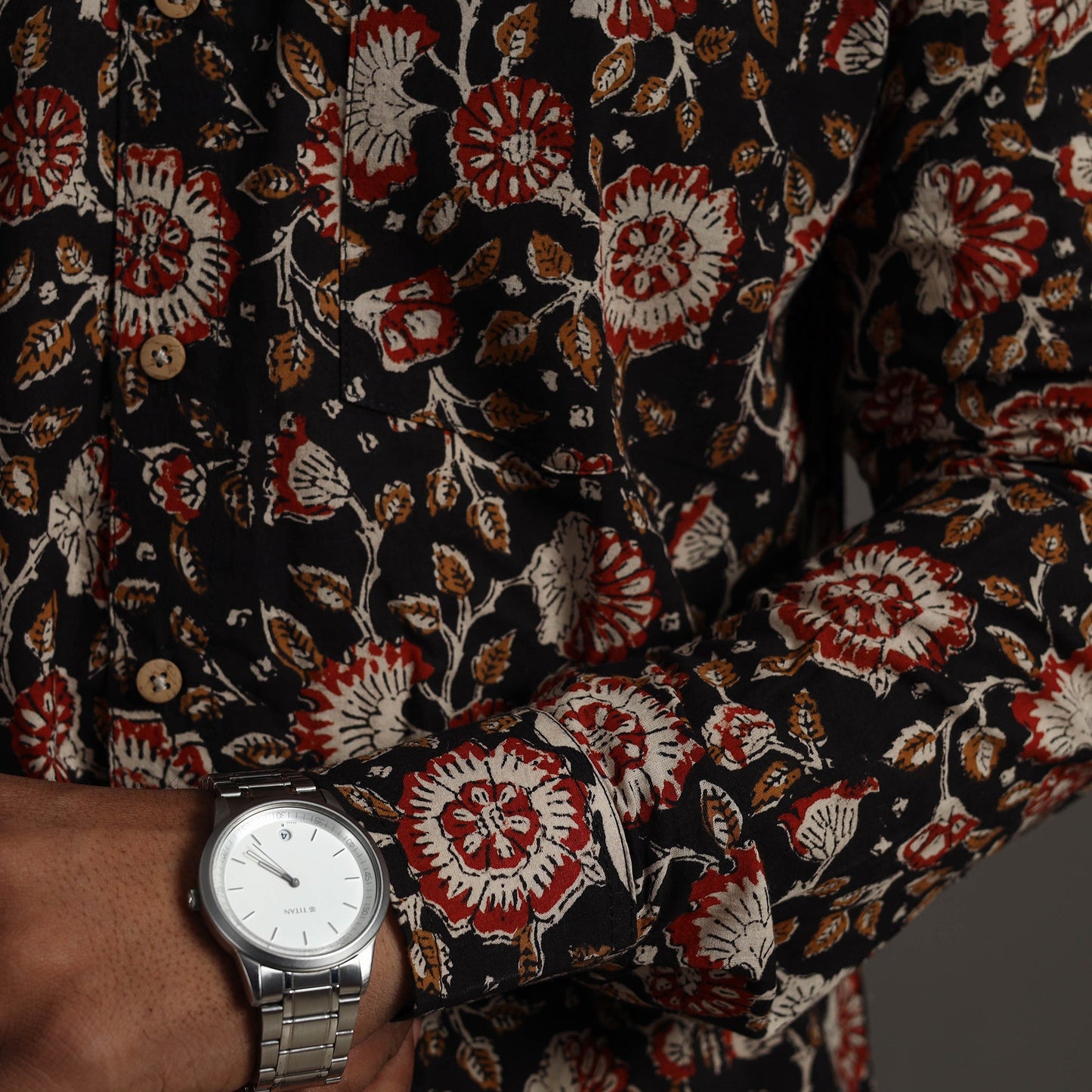 Black Bagru Block Printed Cotton Men Full Sleeve Shirt