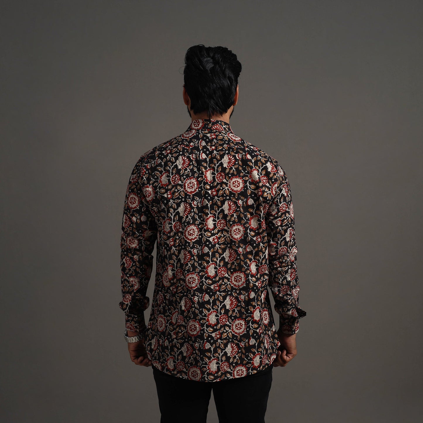 Black Bagru Block Printed Cotton Men Full Sleeve Shirt