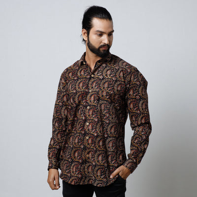 Black Bagru Block Printed Cotton Men Full Sleeve Shirt 