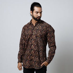 Black Bagru Block Printed Cotton Men Full Sleeve Shirt 