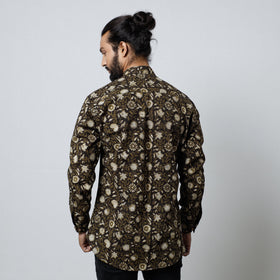 Black Bagru Block Printed Cotton Men Full Sleeve Shirt 