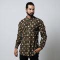 Black Bagru Block Printed Cotton Men Full Sleeve Shirt 