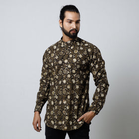 Black Bagru Block Printed Cotton Men Full Sleeve Shirt 