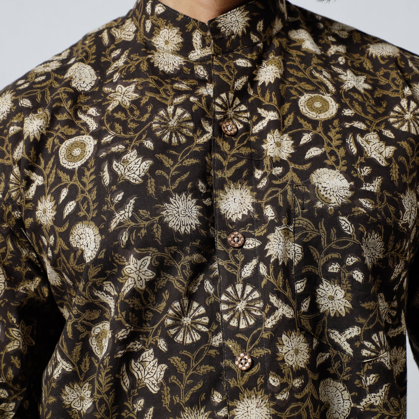 Black Bagru Block Printed Cotton Men Full Sleeve Shirt 