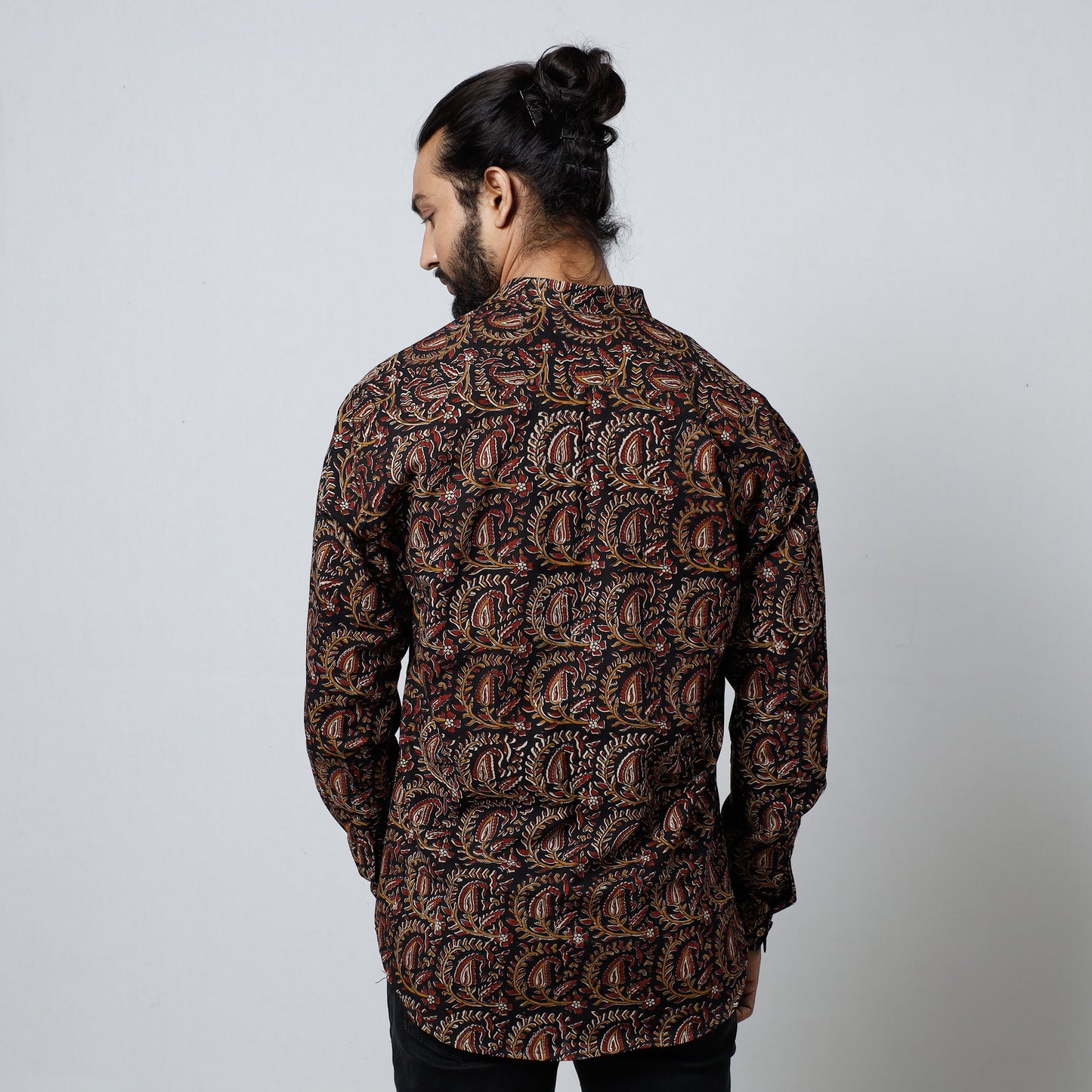 Black Bagru Block Printed Cotton Men Full Sleeve Shirt 