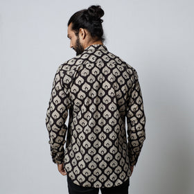 Black Bagru Block Printed Cotton Men Full Sleeve Shirt
