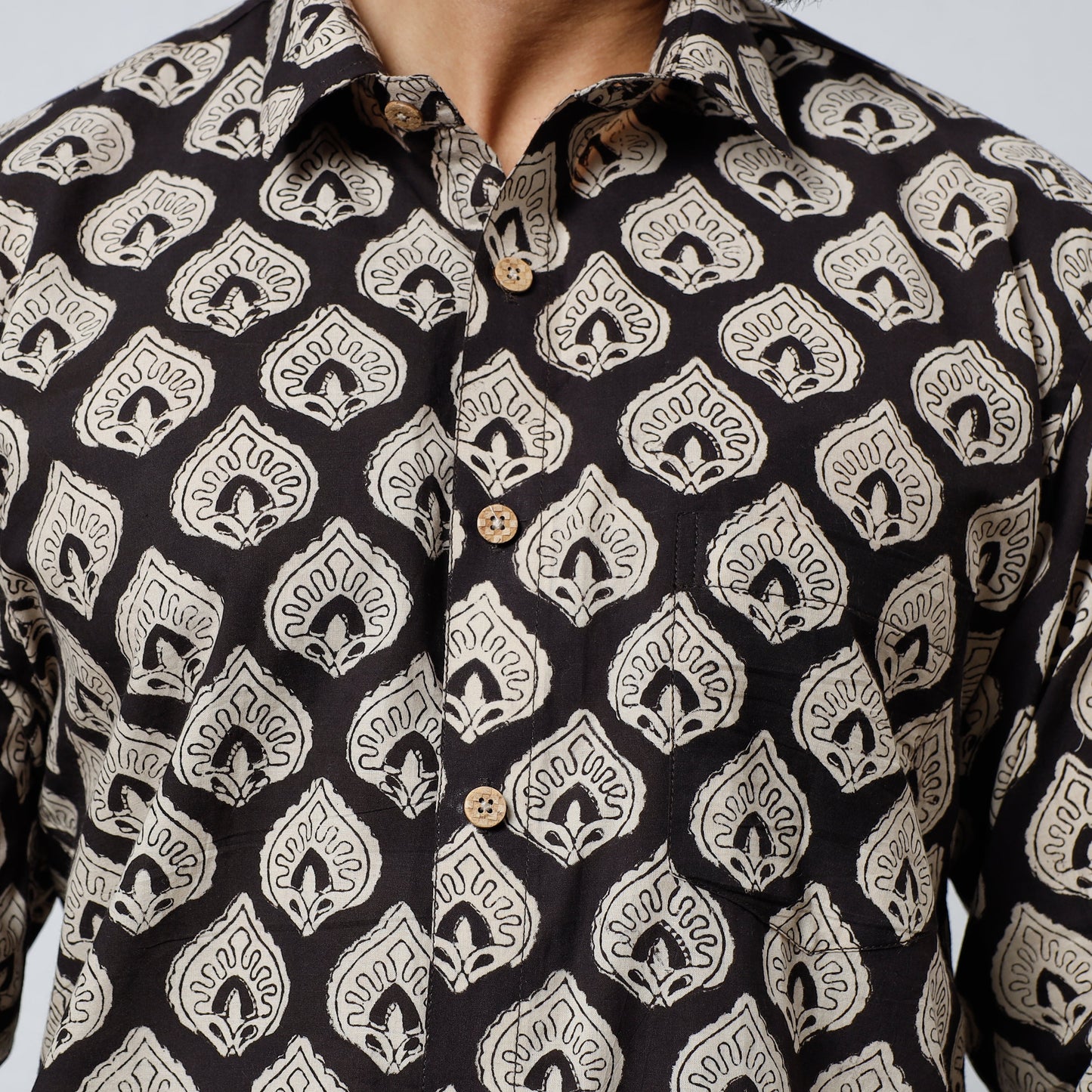 Black Bagru Block Printed Cotton Men Full Sleeve Shirt