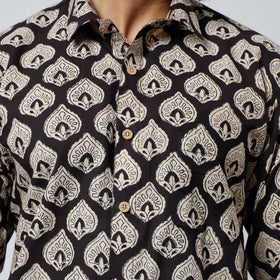 Black Bagru Block Printed Cotton Men Full Sleeve Shirt