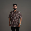 Black Bagru Block Printed Cotton Men Half Sleeve Shirt 