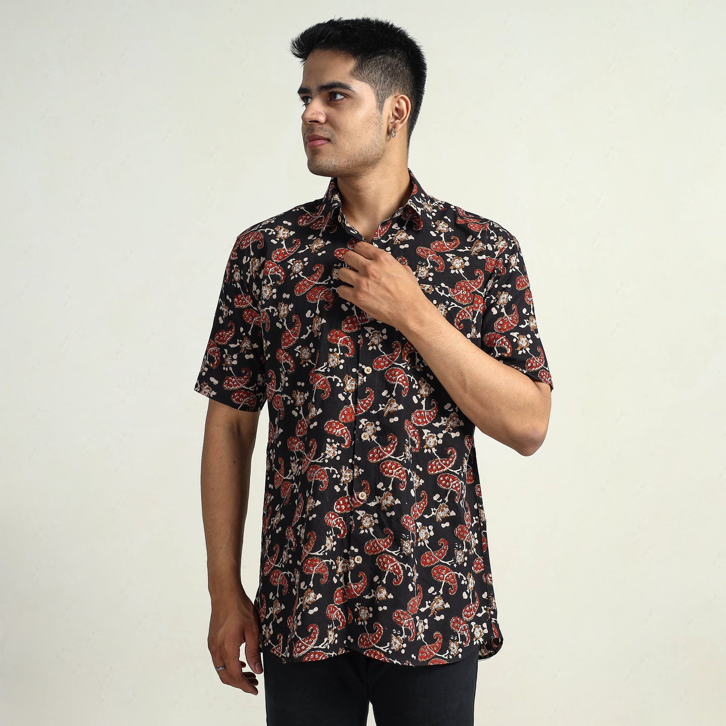 Buy  Bagru Block Printed Cotton Men Half Sleeve Shirt 10 Online l iTokri.com