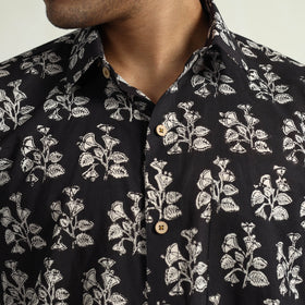 Black Bagru Block Printed Cotton Men Half Sleeve Shirt