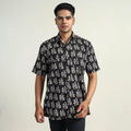 Black Bagru Block Printed Cotton Men Half Sleeve Shirt