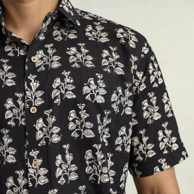 Black Bagru Block Printed Cotton Men Half Sleeve Shirt