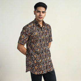 Black Bagru Block Printed Cotton Men Half Sleeve Shirt