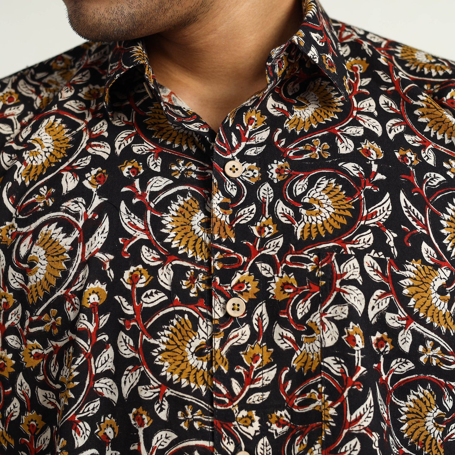 Black Bagru Block Printed Cotton Men Half Sleeve Shirt