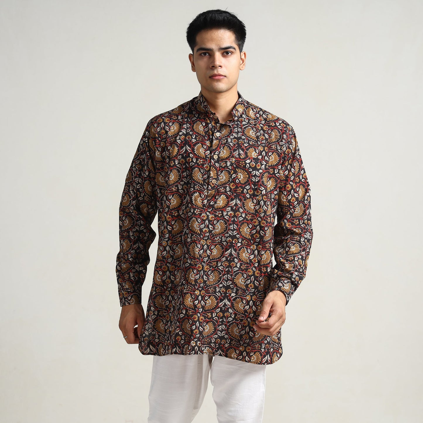  Bagru Block Printed Cotton Men Short Kurta 03 