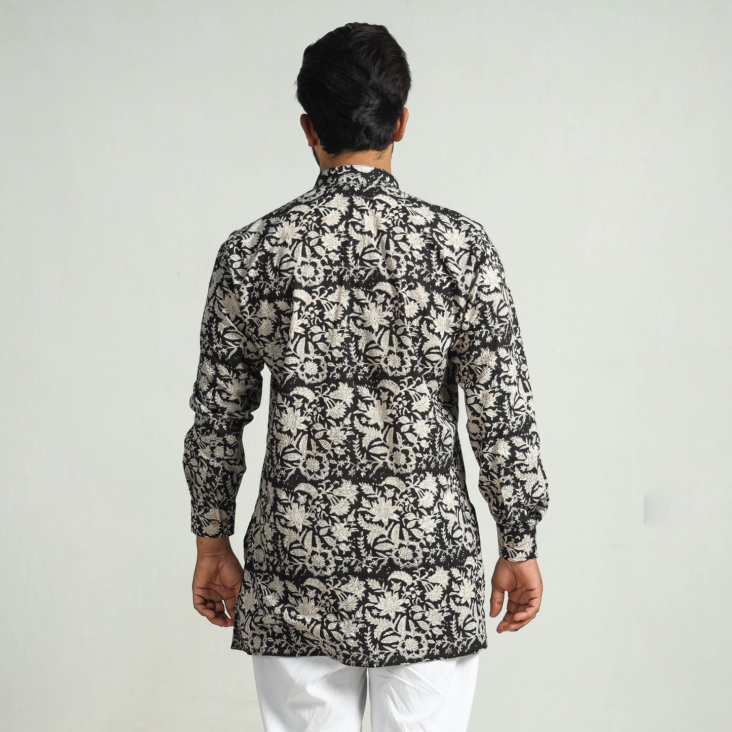 Black - Bagru Block Printed Cotton Men Short Kurta
