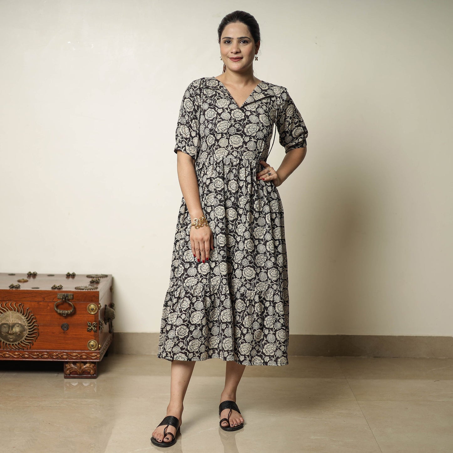 Buy Bagru Block Printed Cotton Tiered Dress 11 Online at iTokri.com