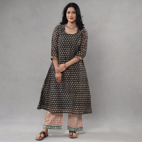  Bagru Block Printing Maheshwari Silk Kurta with Palazzo & Dupatta Set 