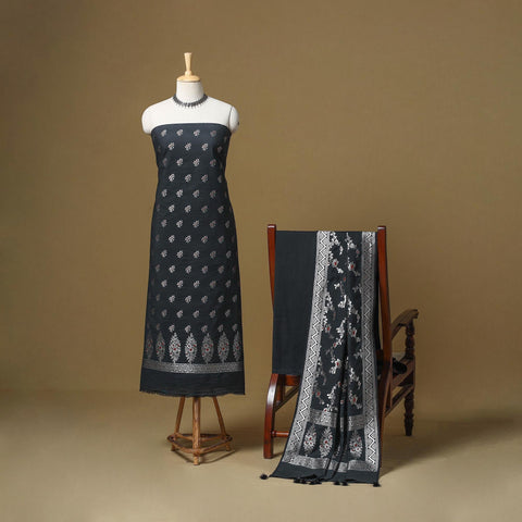 Banarasi silk zari work meena buti 3pc unstitched dress