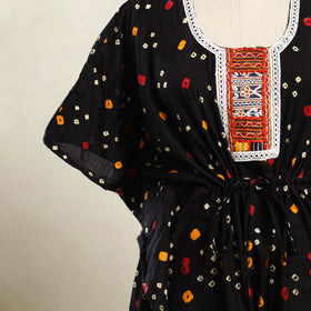 Black - bandhani cotton kaftan with desert embroidery