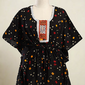 Black - bandhani cotton kaftan with desert embroidery