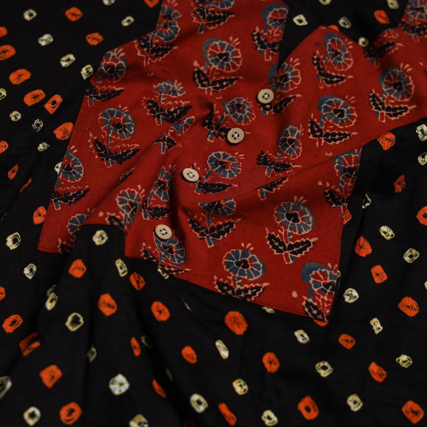 Bandhani patchwork cotton unstitched kurta material (3m) 15