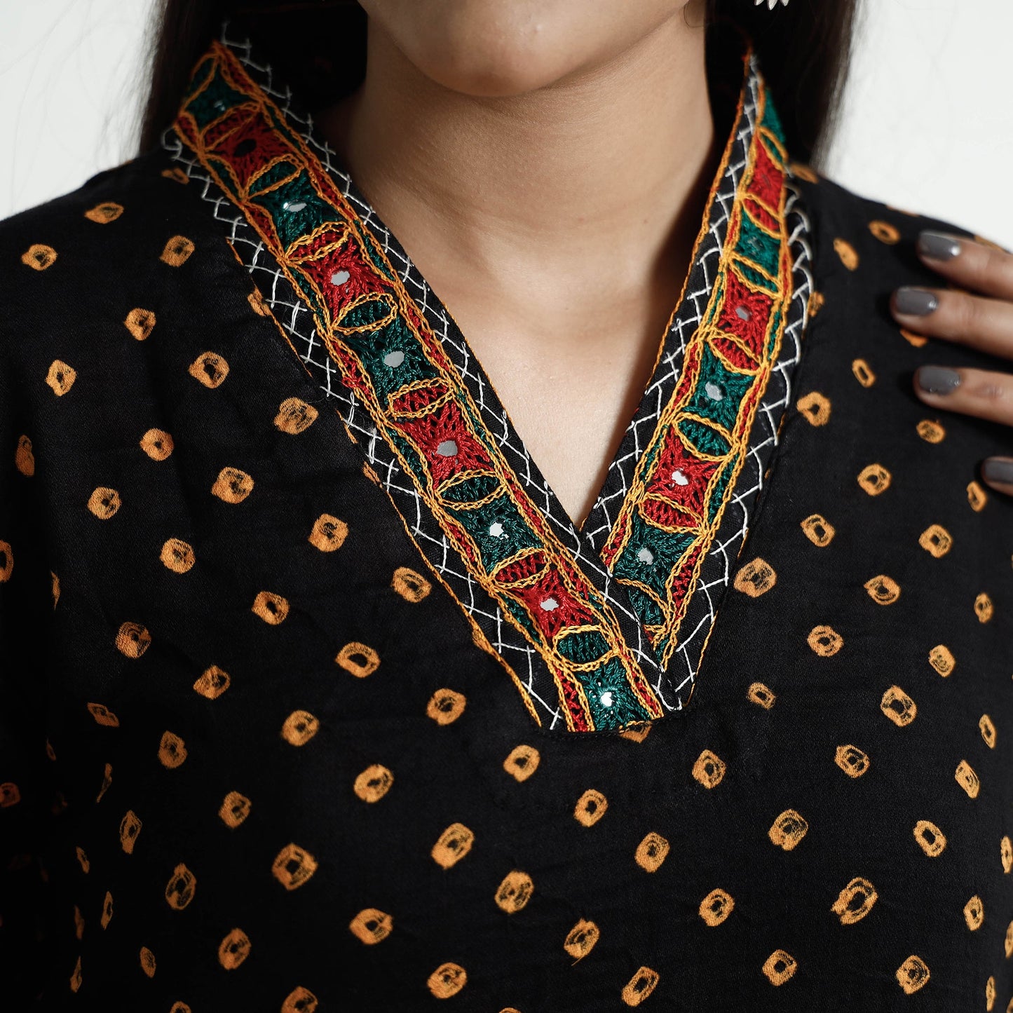 Buy Bandhani Tie-Dye Cotton A-Line Kurta for Women