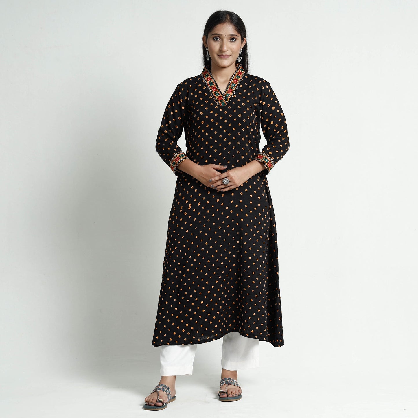 Buy Bandhani Tie-Dye Cotton A-Line Kurta for Women