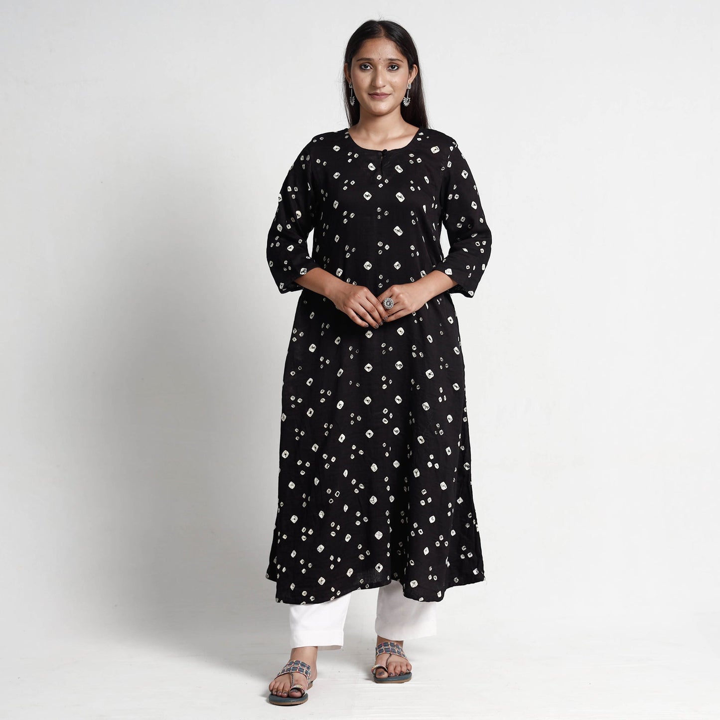 Buy Bandhani Tie-Dye Cotton A-Line Kurta for Women