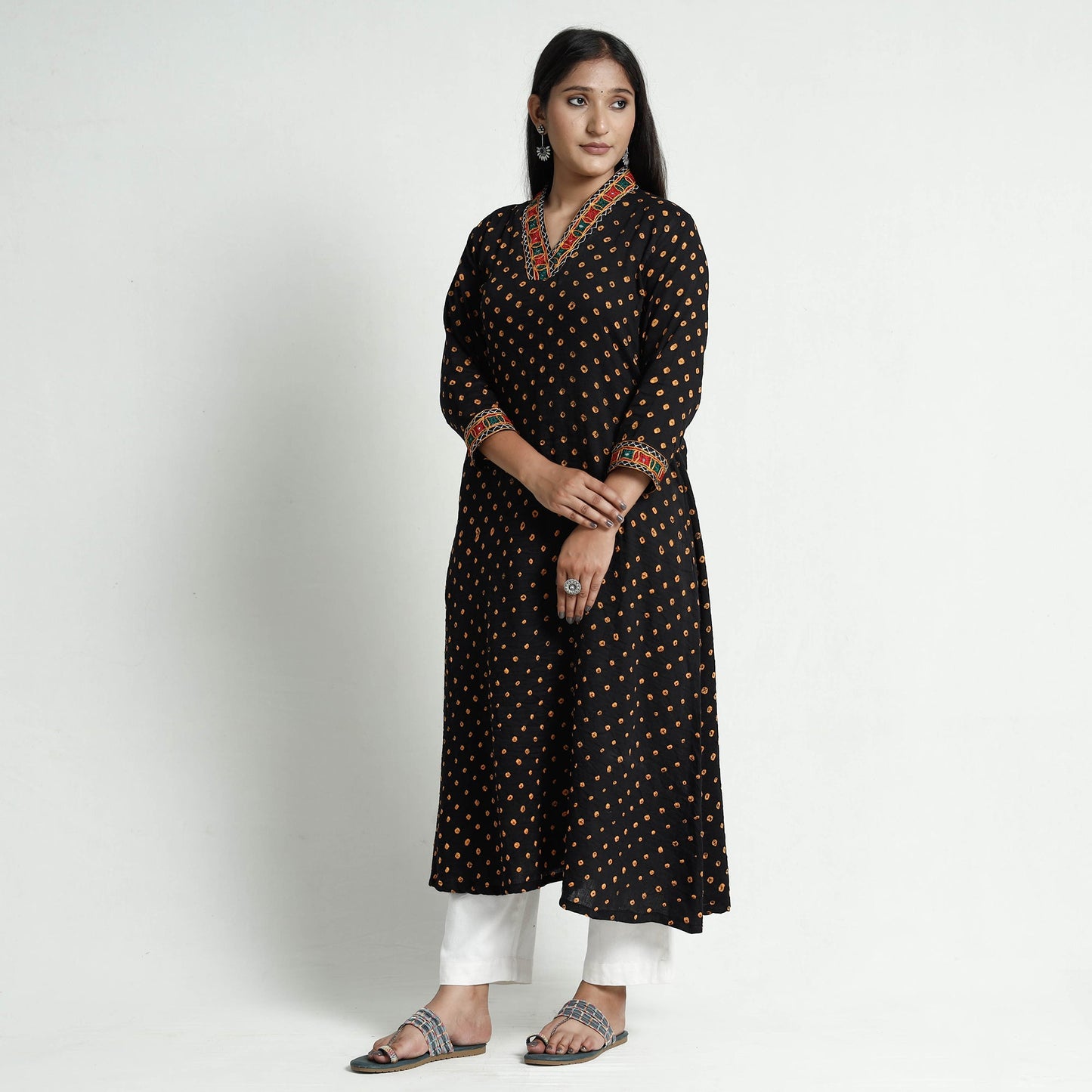 Buy Bandhani Tie-Dye Cotton A-Line Kurta for Women