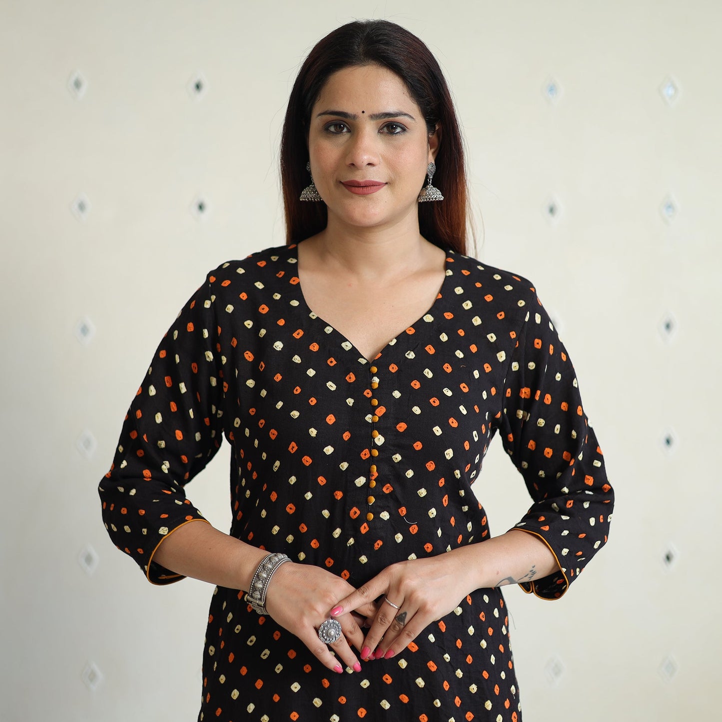  Bandhani Tie-dye Cotton Long Straight Kurta for Women