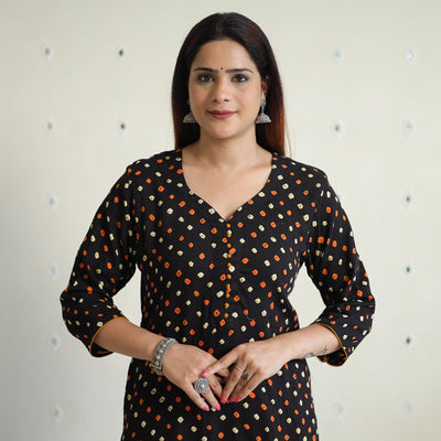  Bandhani Tie-dye Cotton Long Straight Kurta for Women