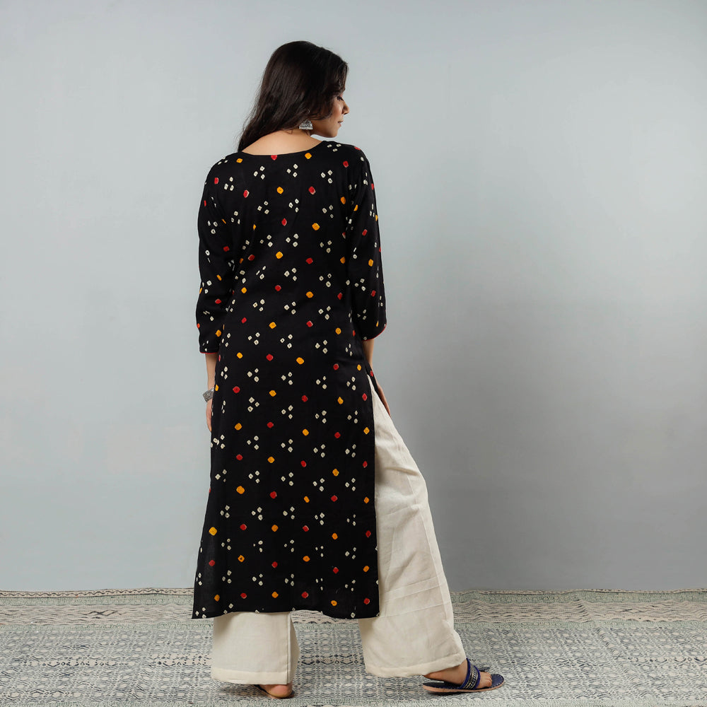 Buy Bandhani Tie-dye Cotton Long Straight Kurta Online at iTokri.com