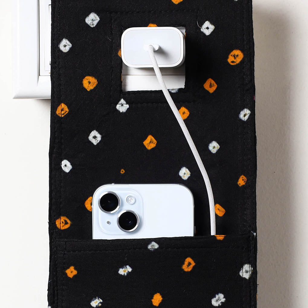 Black Bandhani Tie Dye Cotton Mobile Charging Holder 