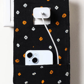 Black Bandhani Tie Dye Cotton Mobile Charging Holder 