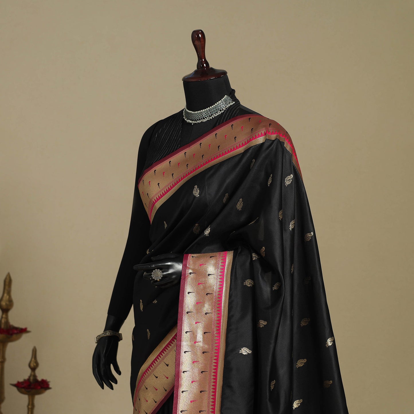 Black - bangalore silk paithani saree 04 - handcrafted