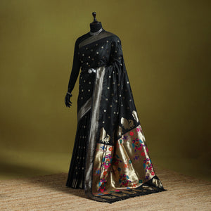 Black - bangalore silk paithani saree 10 - handcrafted